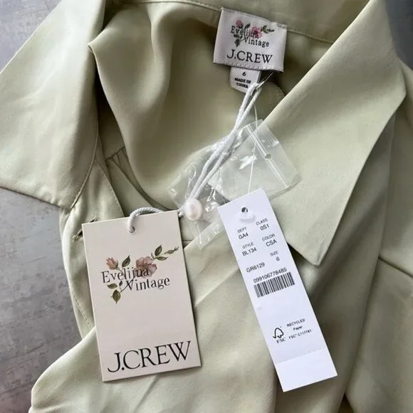 J Crew X Eveliina Vintage Limited Edition Helmi Silk Button Mint Dress - Picture 11 of 15